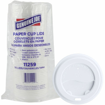 Genuine Joe Hot Cup Protective Lids, White, 50 / Pack, GJO11259