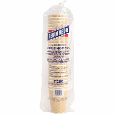 Genuine Joe 12 oz Rippled Hot Cups, Brown, 25 / Pack, GJO11260