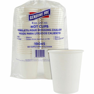 Genuine Joe 8 oz Disposable Hot Cups, White, 50 / Pack, GJO19045
