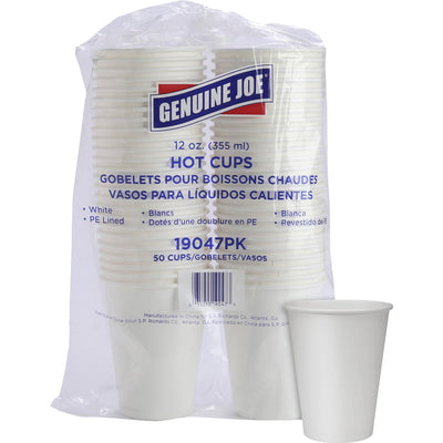 Genuine Joe 12 oz Disposable Hot Cups, White, 50 / Pack, GJO19047
