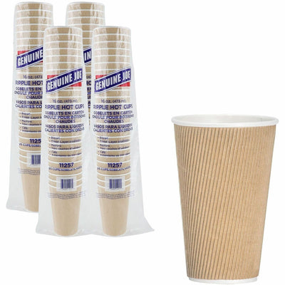 Genuine Joe 16 oz Rippled Hot Cups, Brown, 4 / Carton, GJO11257CT