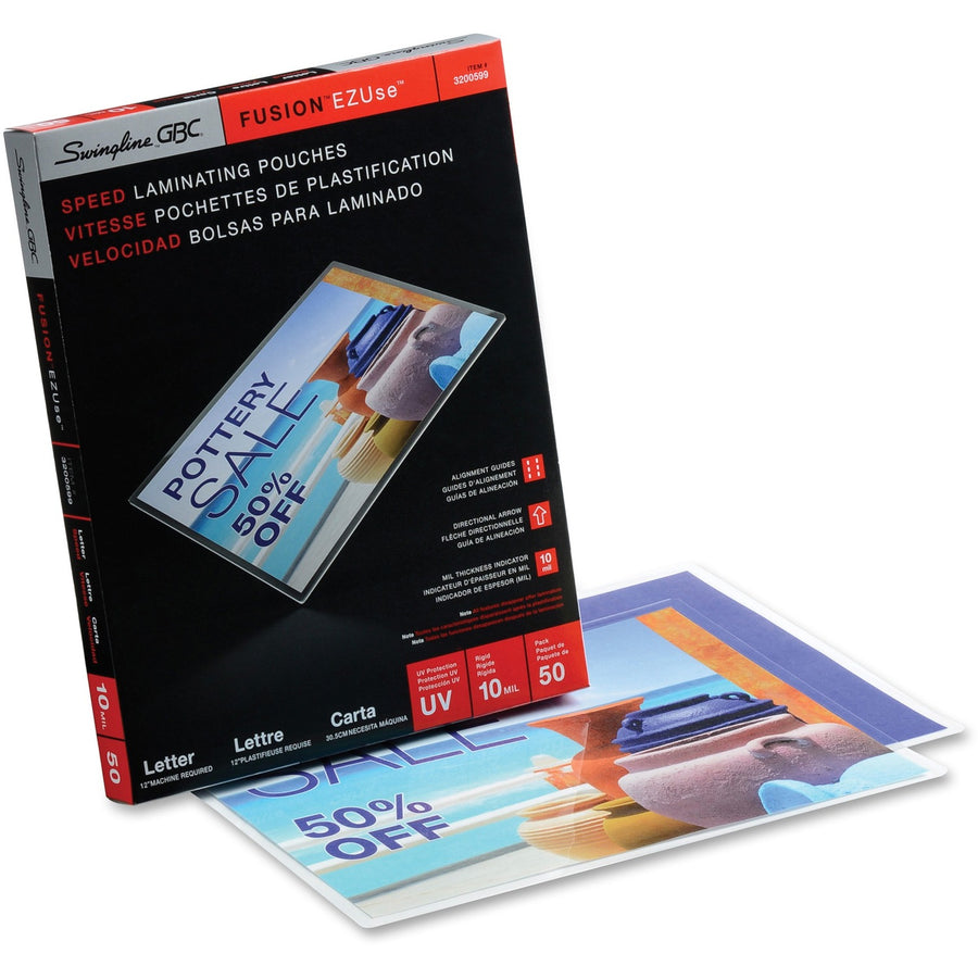 GBC Fusion EZUse Laminating Pouches, Clear, Fade Resistant, 50 / Box, GBC3200599