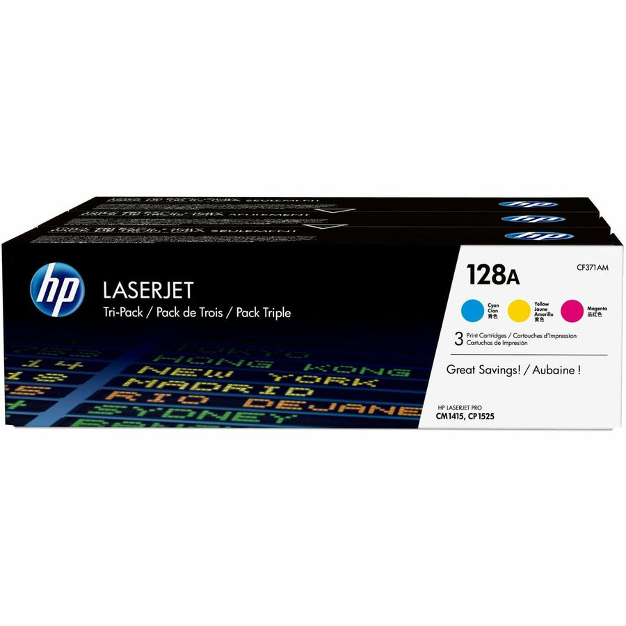 HP 128A (CF371AM) Tri-pack Toner Cartridge, 1 Carton, HEWCF371AM