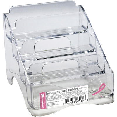 Officemate Pink Ribbon Four Tier Business Card Holder (08930), Clear, OIC08930