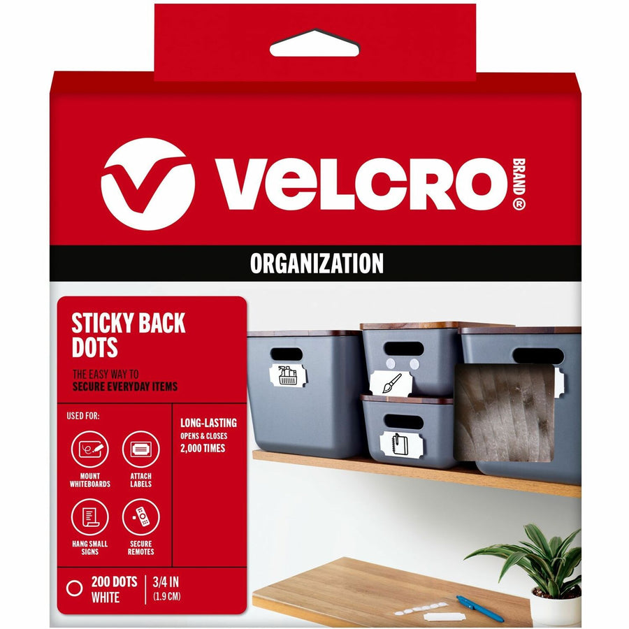 VELCRO® Sticky Back 3/4in Circles White 200 ct, Peel-off, 200 / Box, VEK91824