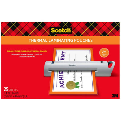 3M Scotch Thermal Laminator Pouches, Clear, 1 Pack, MMMTP385625