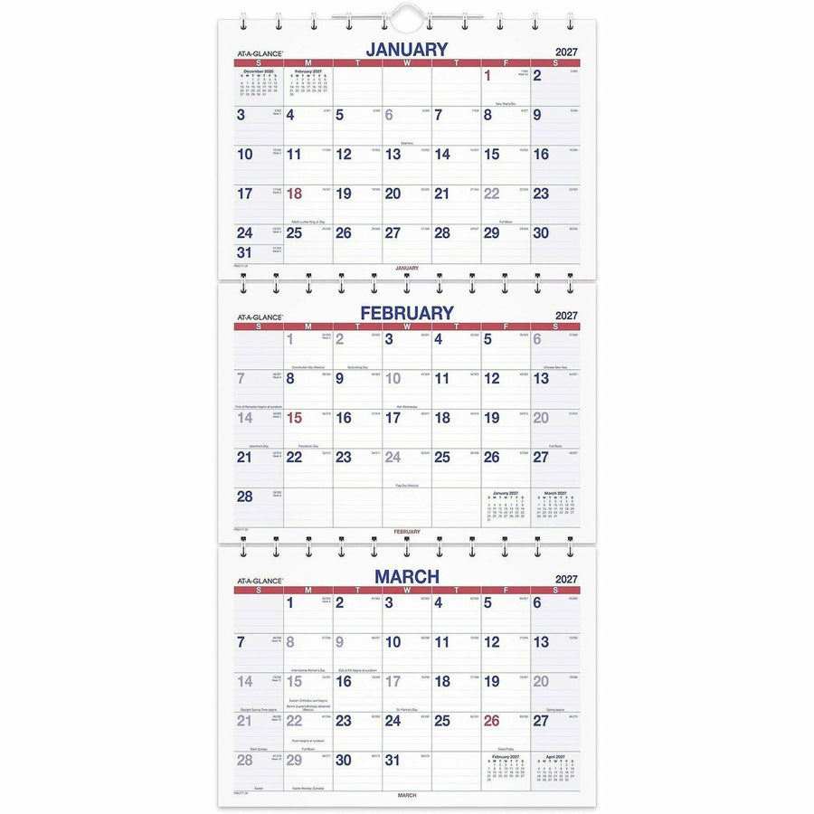 ACCO At-A-Glance Move-A-Page 3-Month Wall Calendar, White, 12", 12EA/CT — view 1