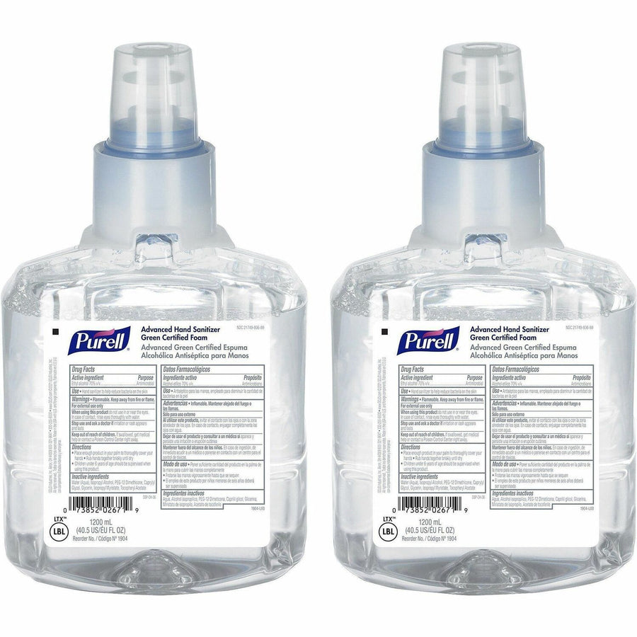 PURELL® LTX-12 Hand Sanitizer Foam Refill, Clear, Dye-free, 2 / Carton, GOJ190402CT
