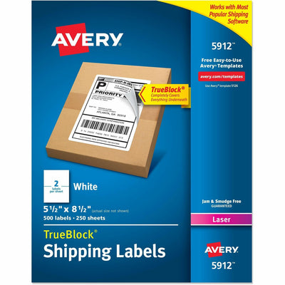 Avery TrueBlock Shipping Label, White, 500 / Box, AVE5912