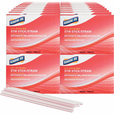 Genuine Joe 5-1/2" Plastic Stir Stick/Straws, White, 40 / Carton, GJO20050CT