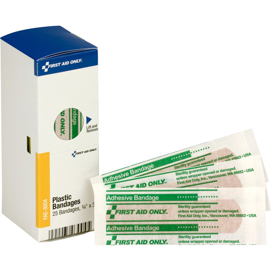 First Aid Only 3" Plastic Bandages, Beige, Sterile, 25 / Box, FAOFAE3004