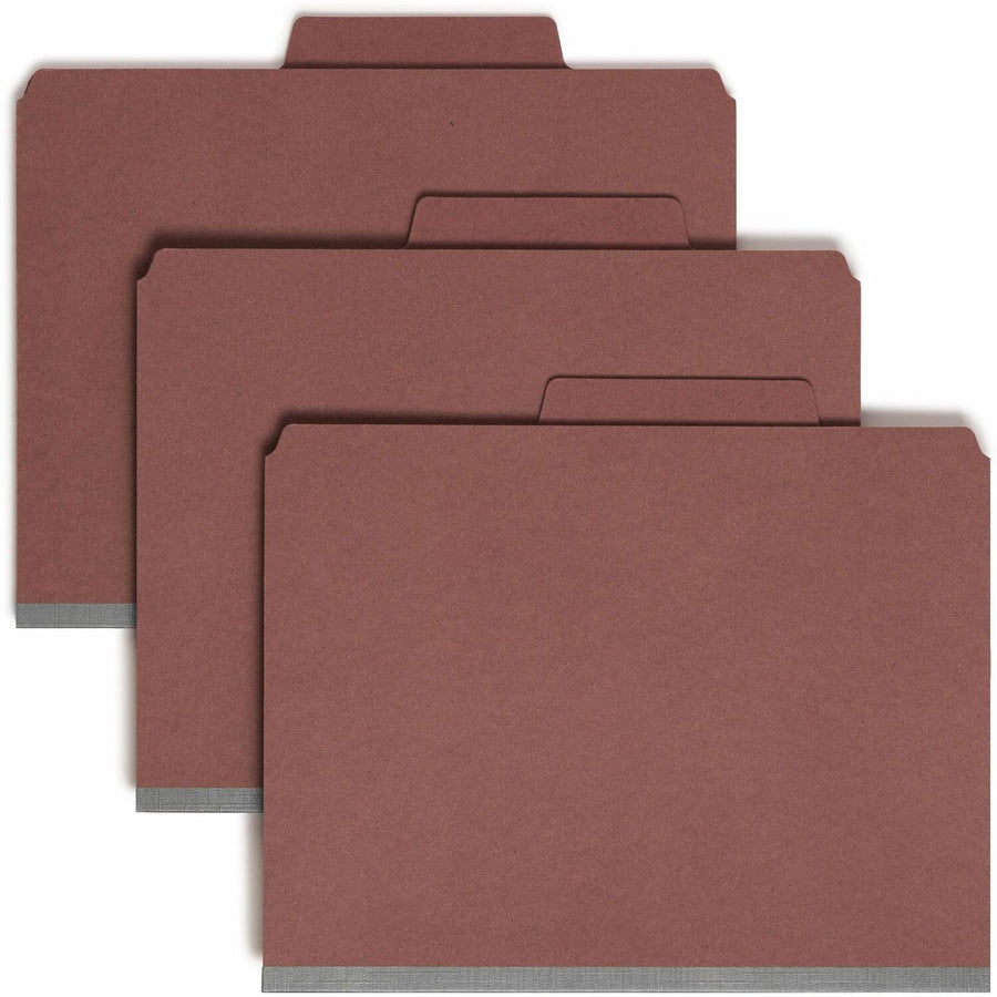 Smead SuperTab 2/5 Tab Cut Letter Recycled Classification Folder, Red, 8 1/2" Width x 11" Length, 10 / Box — view 1