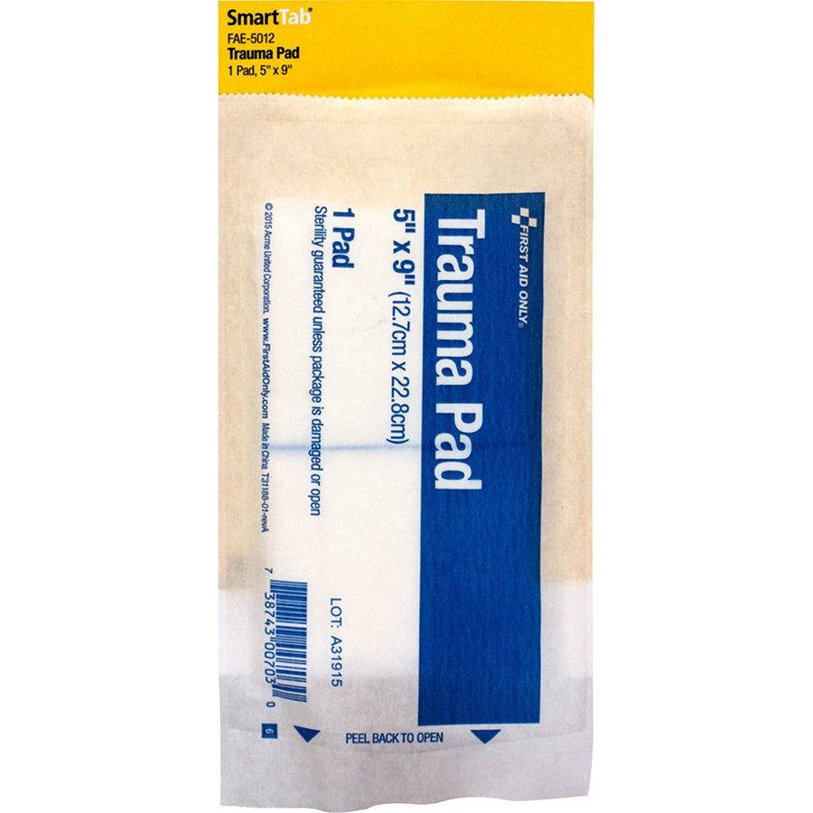 First Aid Only 9" Trauma Pad, White, Absorbent, 1 / Pack, FAOFAE5012