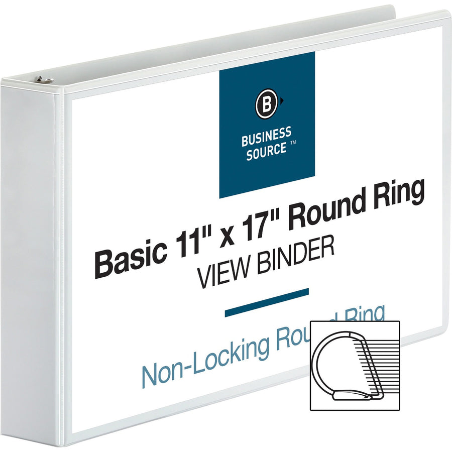 Business Source Tabloid-size Round Ring Reference Binder, White, 11" Width x 17" Length, 6EA/CT — view 1
