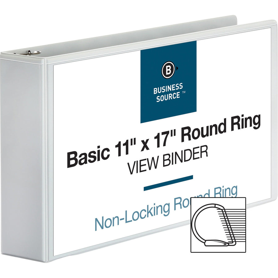 Business Source Tabloid-size Round Ring Reference Binder, White, 11" Width x 17" Length, 2EA/CT — view 1