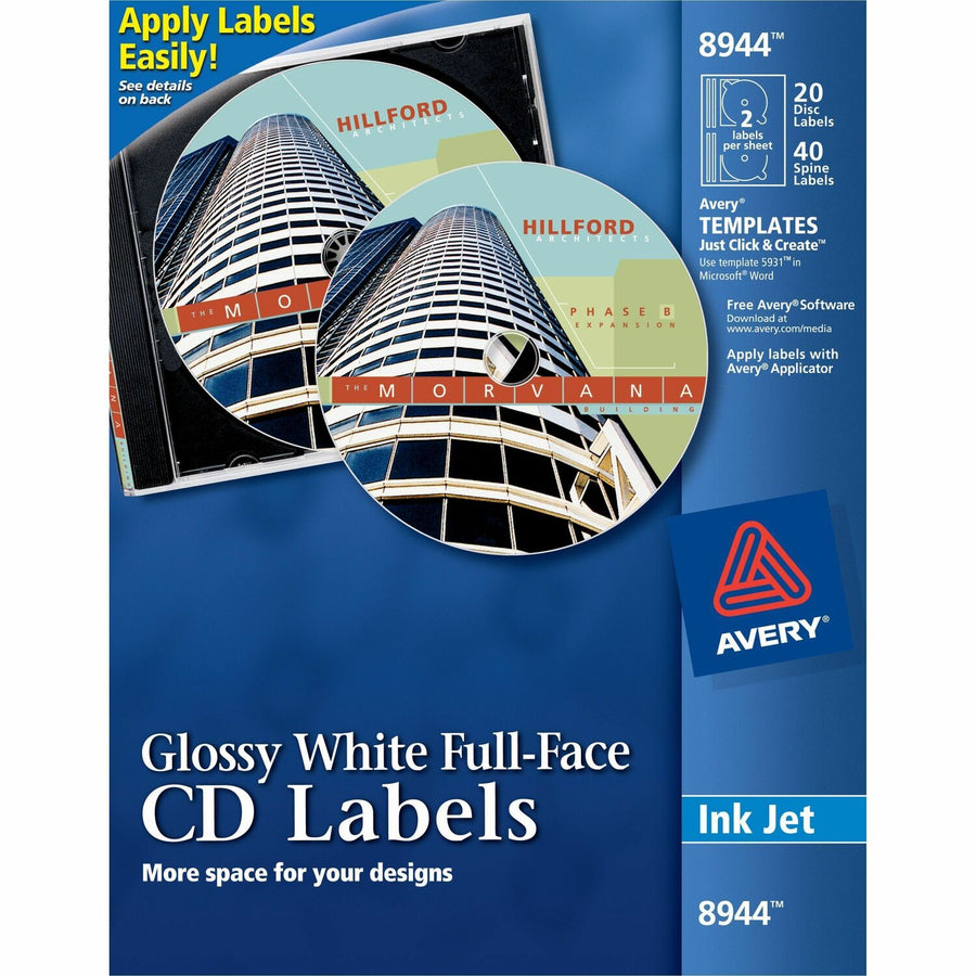 Avery Optical Disc Label, Glossy White, 20 / Pack — view 1