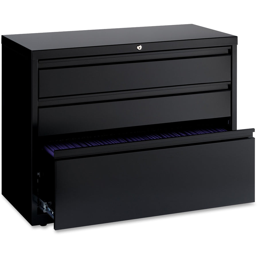 Lorell 36" Box/Box/File Lateral File Cabinet, 36" x 28", Black, Steel, Anti-tip, LLR60929