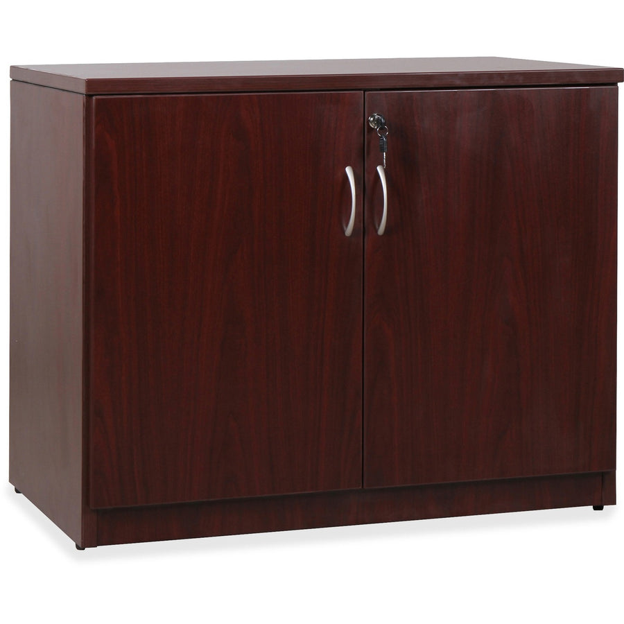 Lorell Essentials Series 2-Door Storage Cabinet, 36" x 29.5", Mahogany, Melamine Faced Chipboard (MFC), LLR69612