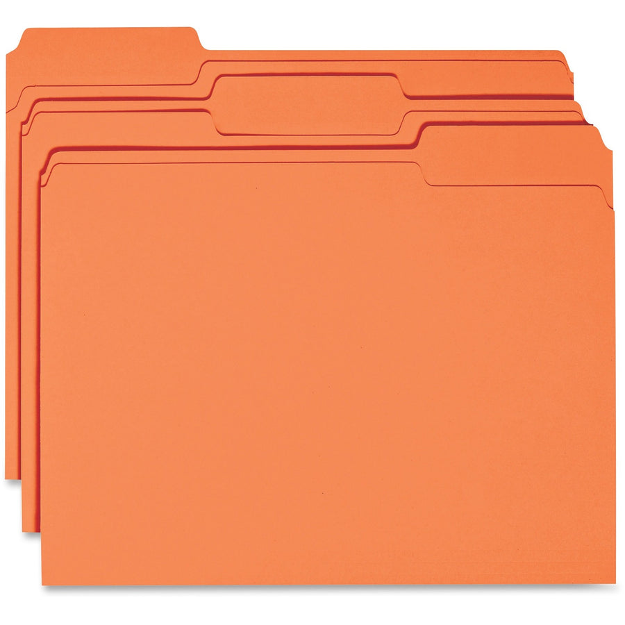 Business Source 1/3 Tab Cut Recycled Top Tab File Folder, Orange, 100 / Box — view 1