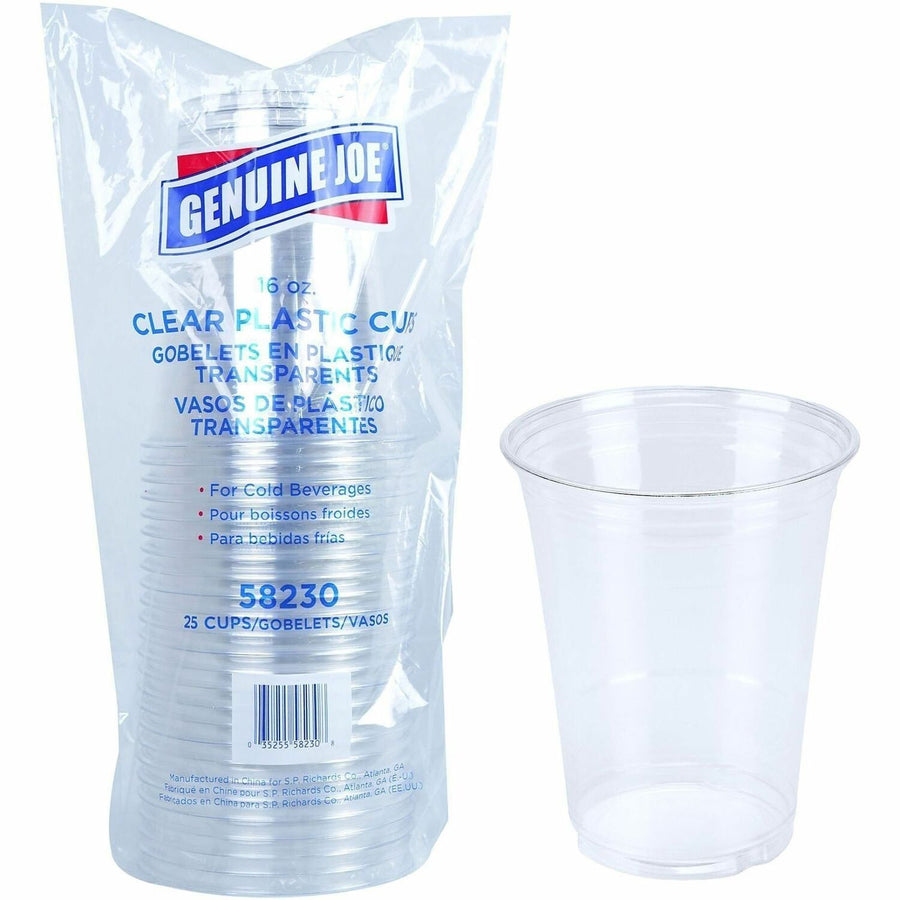 Genuine Joe 16 oz Clear Plastic Cups, 16 fl oz, 25 / Pack, GJO58230