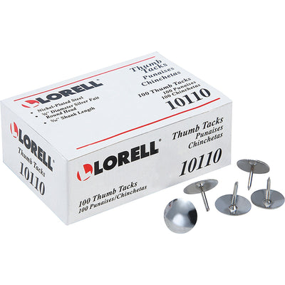 Lorell 5/16" Long Thumb Tacks, Silver, 100 / Pack, LLR10110