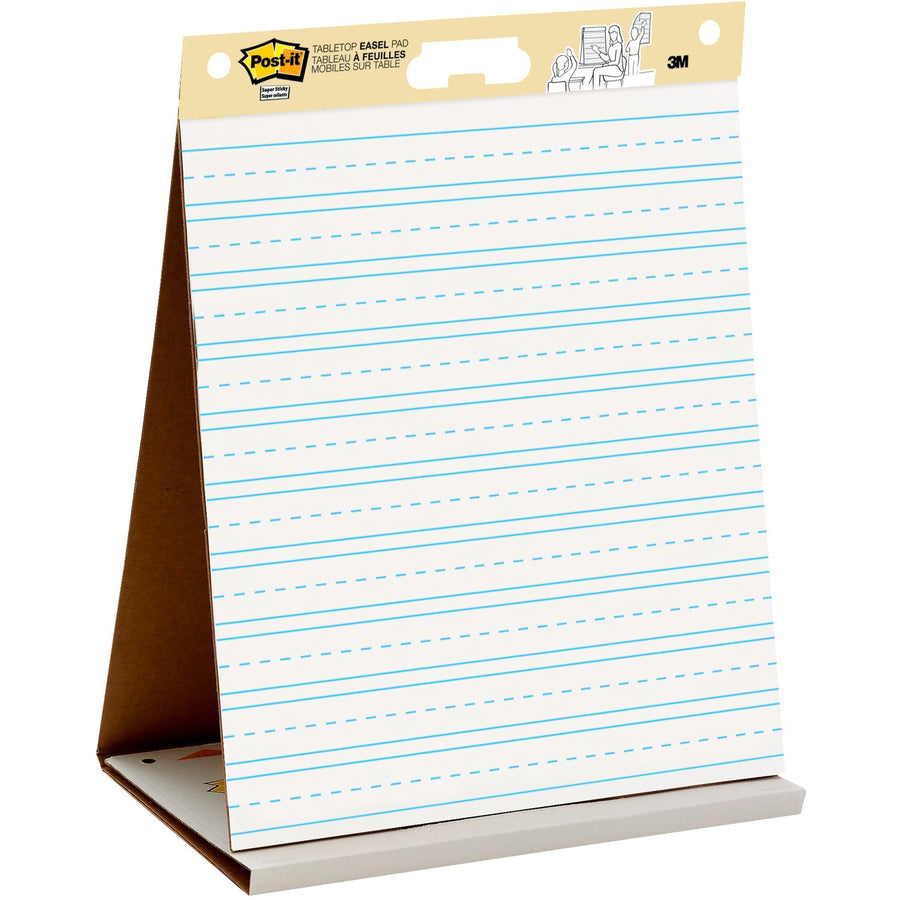 Post-it® Tabletop Easel Pad with Primary Lines, 20" x 23", Cardboard, Stapled, 18.50 lb, Resist Bleed-through, 1 Pad, MMM563PRL