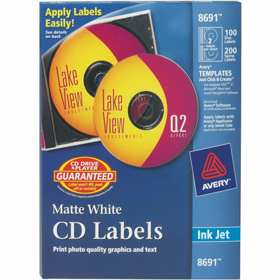 Avery Clear CD/DVD Inkjet Matte Labels, Matte White, 100 / Pack — view 1