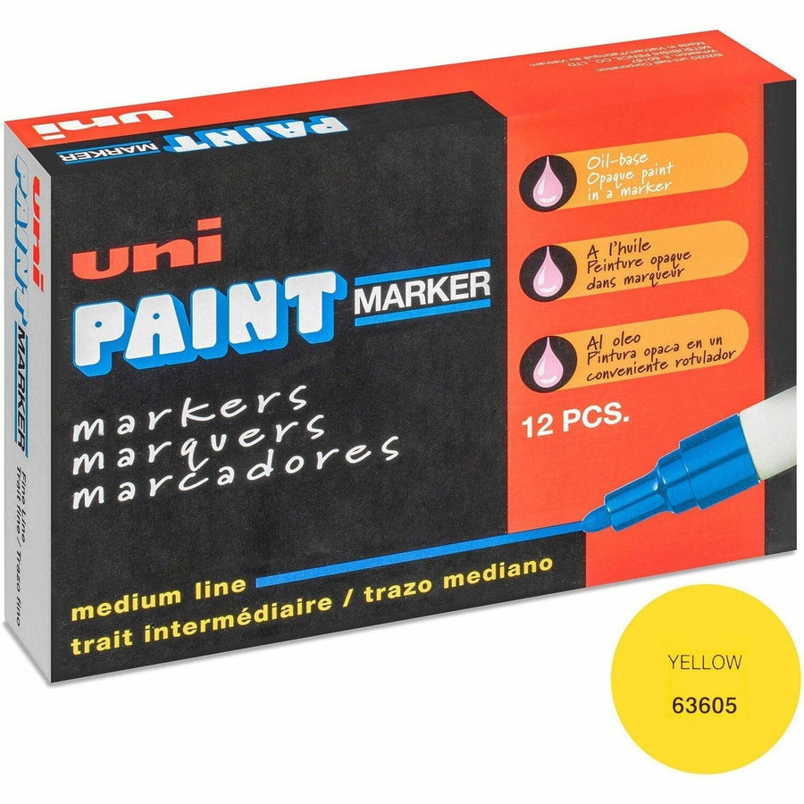 uni® uni-Paint PX-20 Oil-Based Paint Marker, Yellow, Abrasion Resistant, 1 Dozen, UBC63605DZ