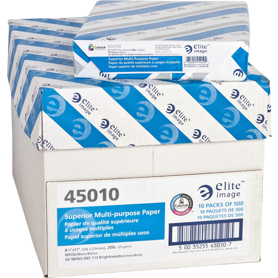 Elite Image Superior Multipurpose Paper - White, 8.5" x 11", Bright White, 20 lb, 40 / Pallet, ELI45010PL