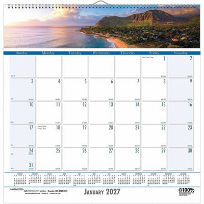 House of Doolittle Coastlines Monthly Wall Calendar, Sea Blue, HOD328