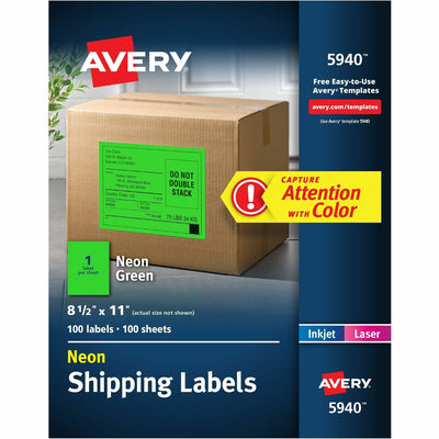 Avery Neon Shipping Labels, 8-1/2" x 11", 100 Labels ), Neon Green, 5 / Pack — view 1