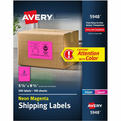 Avery Neon Shipping Labels, 5-1/2" x 8-1/2", 200 Labels ), Neon Magenta, 5 Pack — view 1