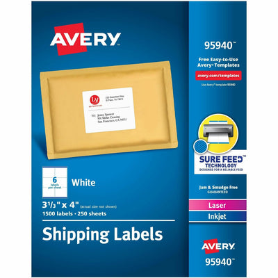 Avery Shipping Labels, Sure Feed, 3-1/3" x 4", 1,500 Labels ), Matte, 250 / Box — view 1