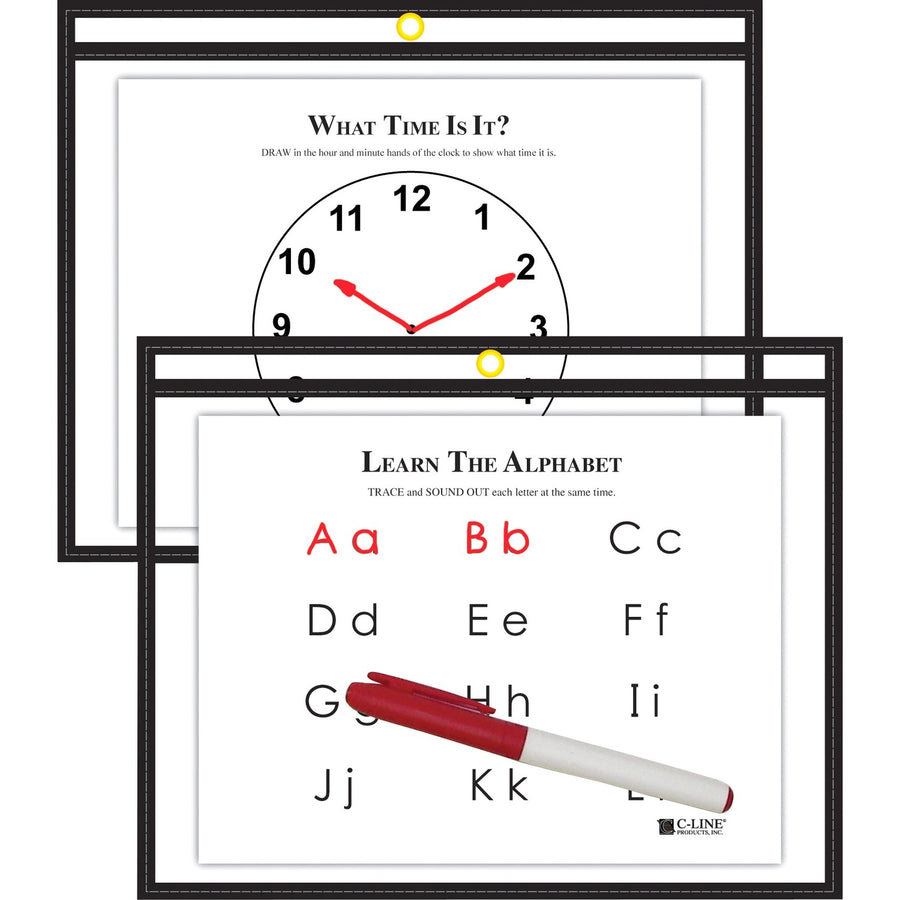 C-Line Horizontal Reusable Dry Erase Pocket, Black, 12 x 9, 1/EA, 9" x 12", 1 / Each, CLI40711