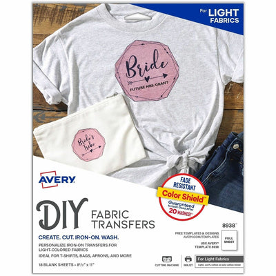 Avery Heat Transfers for Light Fabric, 8.5" x 11", 18 Sheets ), White, 8 1/2" x 11", 18 / Pack — view 1