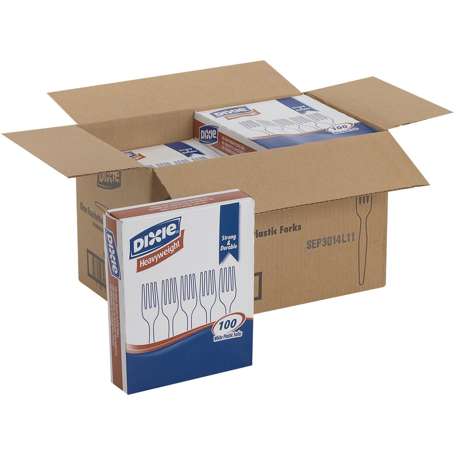 Dixie Heavyweight Disposable Forks Grab-N-Go by GP Pro, White, Polystyrene, Heavy Duty, 10 / Carton, DXEFH207CT
