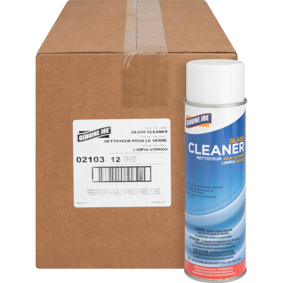 Genuine Joe Glass Cleaner Aerosol, White, Non-streaking, 12 / Carton, GJO02103CT