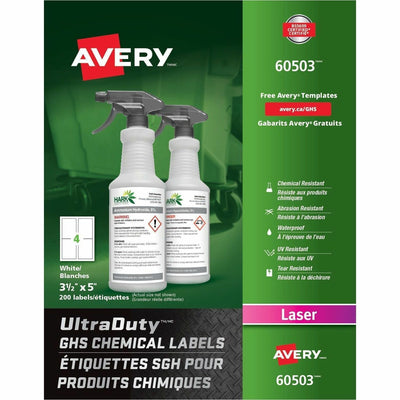 Avery UltraDuty™ GHS Chemical Labels 3�" x 5", for Laser Printers, White, 200 / Box — view 1