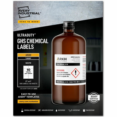 Avery UltraDuty™ GHS Chemical Labels 2" x 4", for Laser Printers, White, 500 / Box — view 1