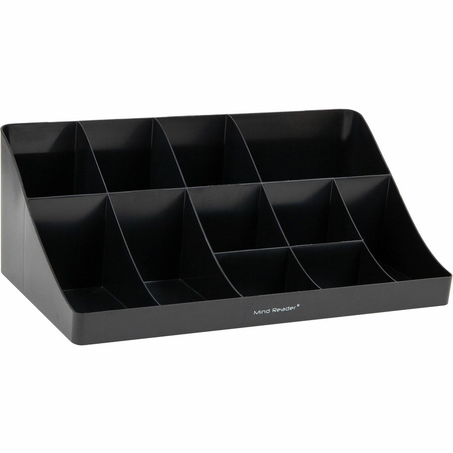 Mind Reader EMS Mind Coffee Condiment Organizer, 18.90" x 9.80", Black, Plastic, Easy to Clean, EMSCOMORGBLK