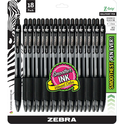 Zebra Z-Grip Retractable Ballpoint Pens, 18 / Pack, ZEB22218