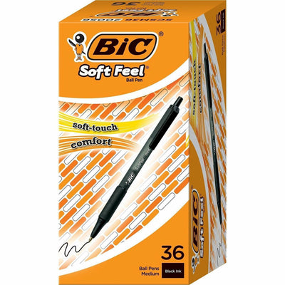 BIC SoftFeel Retractable Ball Pens, 36 / Box, BICSCSM361BK