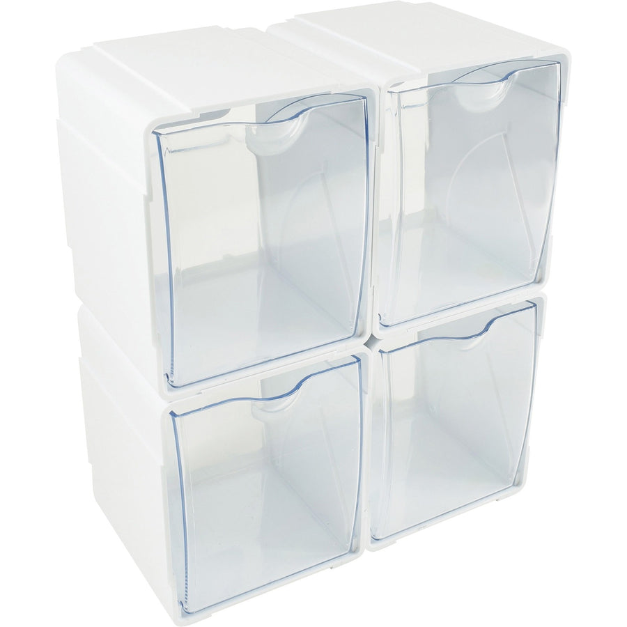 Deflecto Tilt Bin Interlocking Storage Organizer, 5.25" x 5.50", White, Stackable, 4 / Box, DEF421103