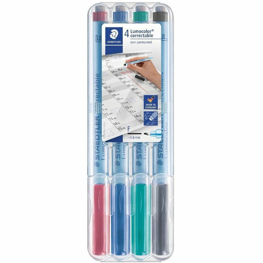 Staedtler Correctable Marker Pens, Lumocolor, Assorted, Locked Tip, 4 / Set, STD305FWP41