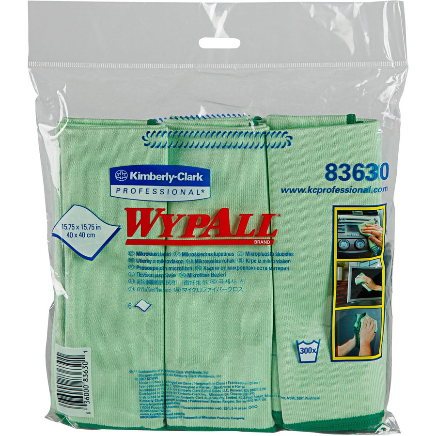 Wypall Microfiber Cloths - General Purpose, Green, Launderable, 4 / Carton, KCC83630CT