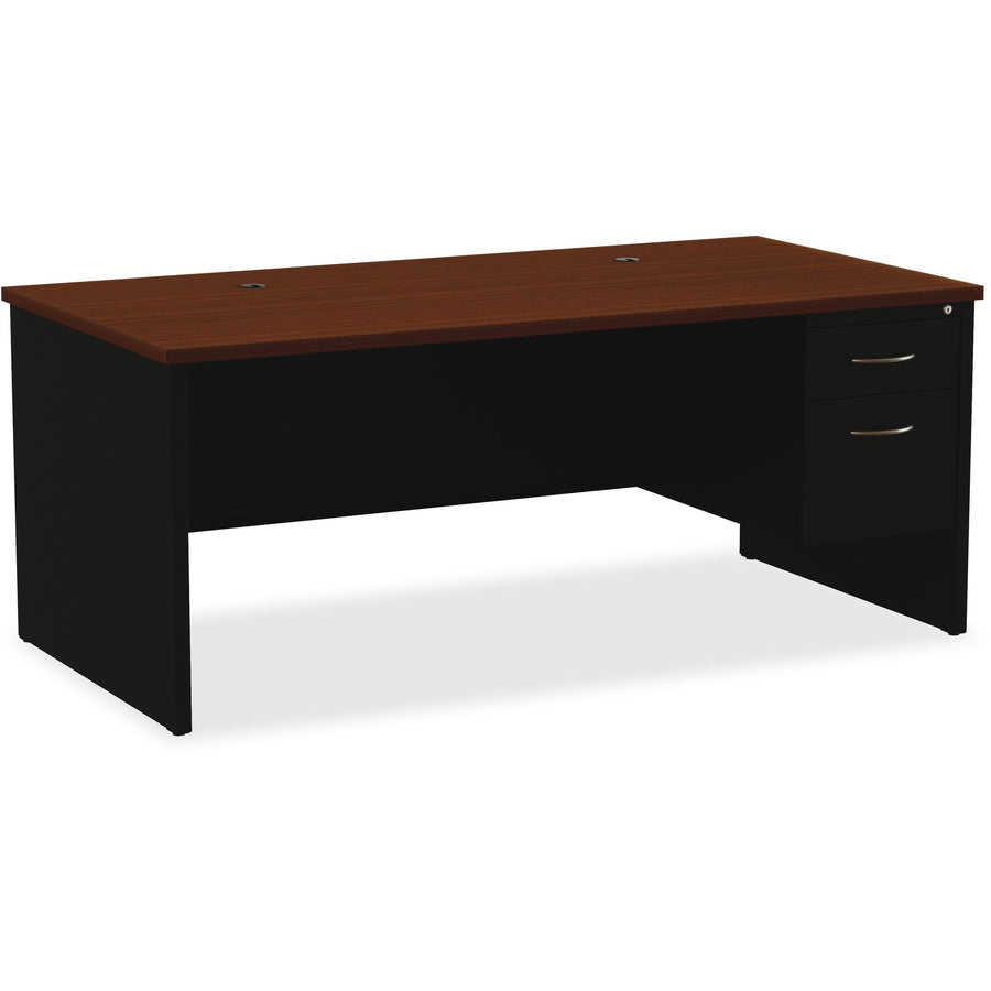 Lorell Fortress Modular Series Right-Pedestal Desk, 1.1" Thickness - Top, Steel, Lockable Drawer, LLR79143