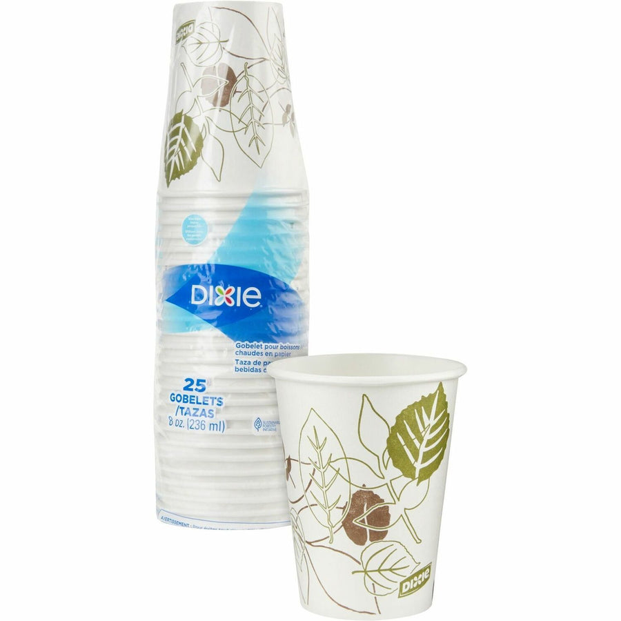 Dixie Pathways 8 oz Paper Hot Cups By GP Pro, 12.8" x 11.1", White, 8 fl oz, Soak Proof, 25 / Pack, DXE2338WS