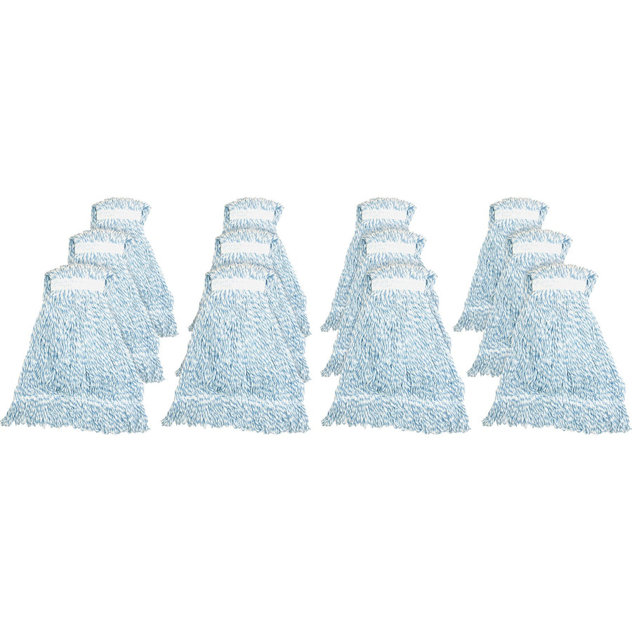 Genuine Joe Blue Stripes Hygrade Rayon Mophead, Medium, White, Launderable, 12 / Carton, GJOMBW1BCT