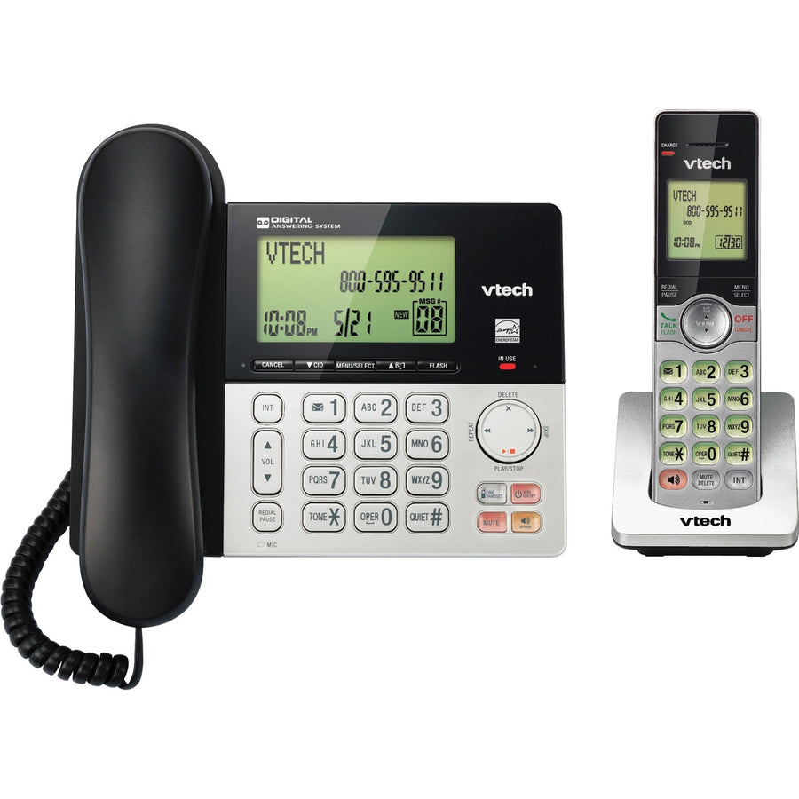 VTech CS6949 DECT 6.0 Expandable Cordless Phone with Answering System and Caller ID, 7.8" x 4.4", Silver, VTECS6949