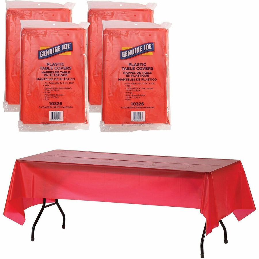 Genuine Joe Plastic Rectangular Table Covers, Red, 4 / Carton, GJO10326CT